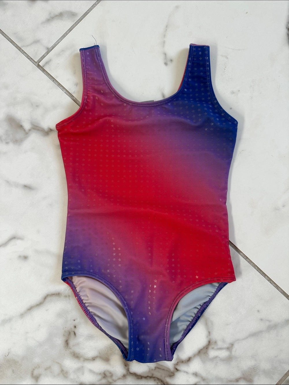 Danskin Pink to Blue Gradient w/ Stars Print Kids Gymnastics Leotard